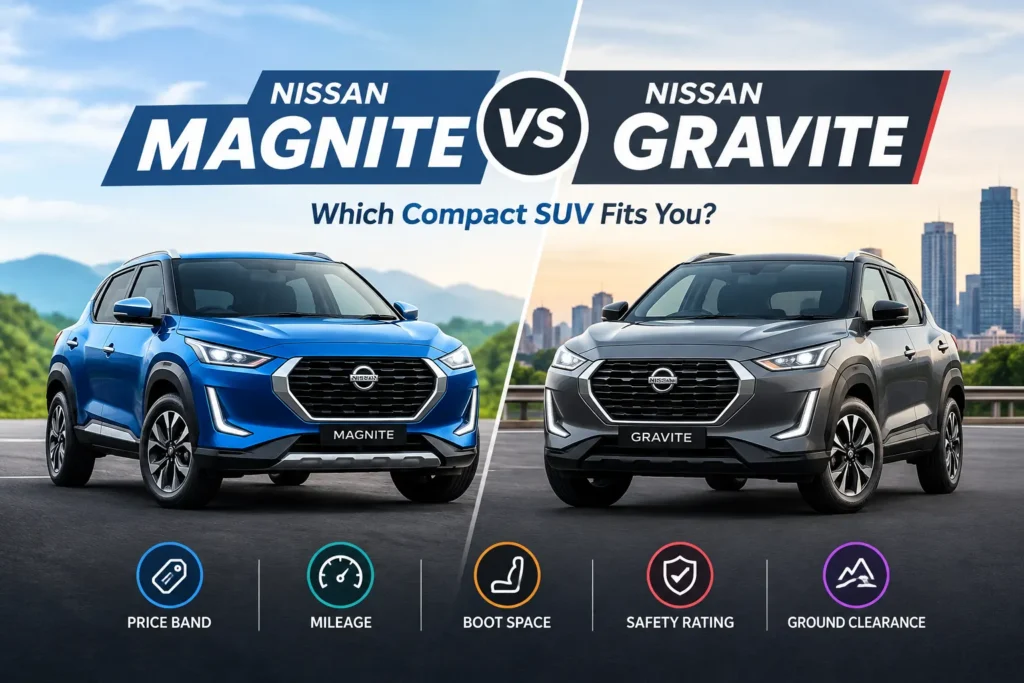 Nissan Magnite compact SUV parked at Binod Nissan showroom Guwahati